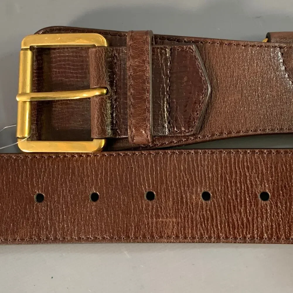 BURBERRY Size 38 Brown Gold Leather Loops Belt